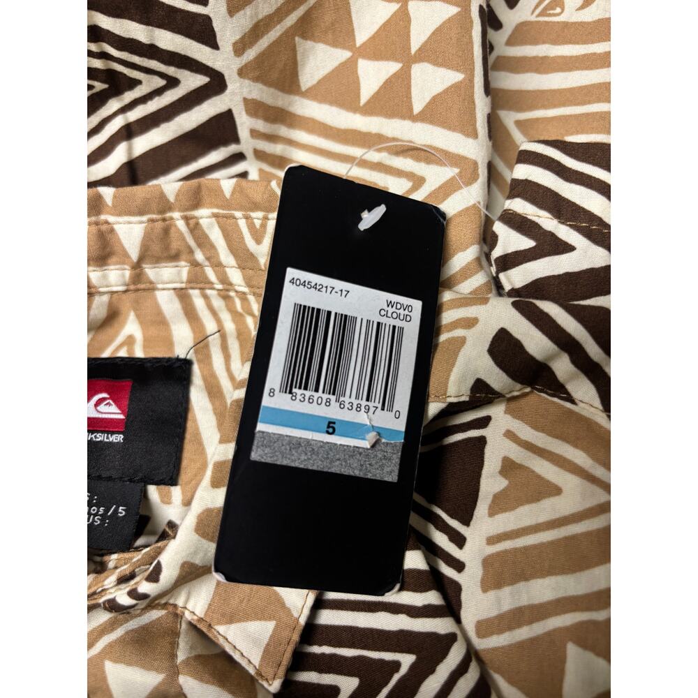 Quiksilver Boys Button Shirt Tribal Geometric Brown Tan Short Sleeve Size 5 New - Picture 6 of 8